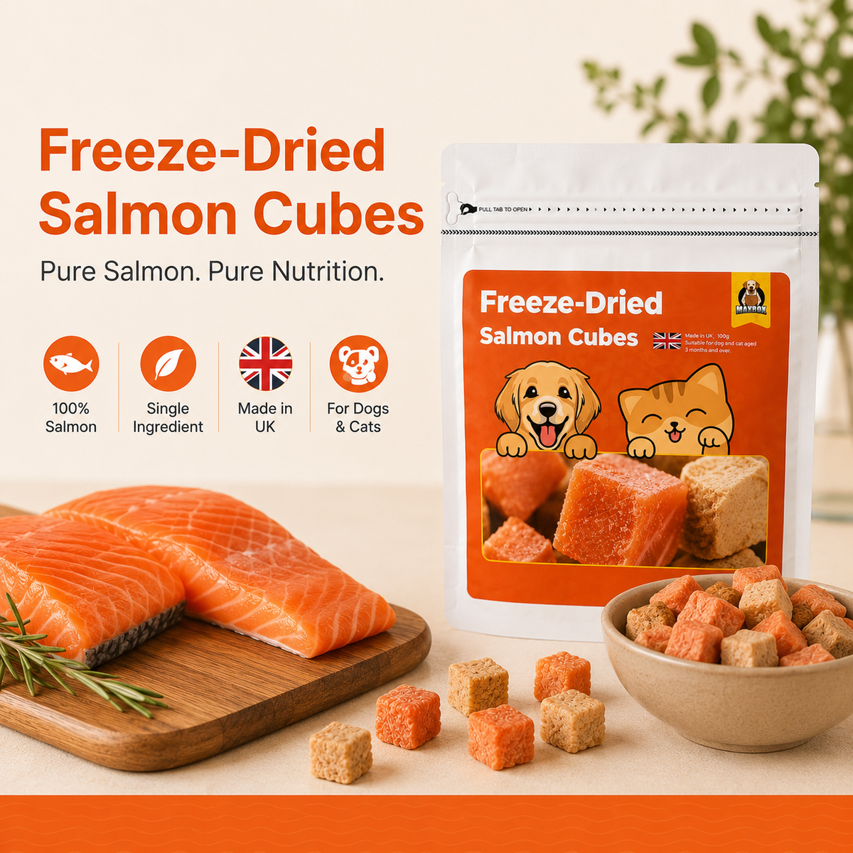 Freeze-Dried Salmon Cubes