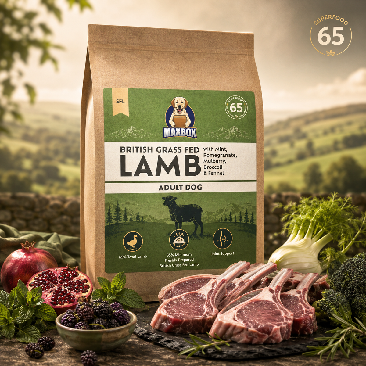 Dog Super Food - British Grass-Fed Lamb Adult with Mint, Pomegranate