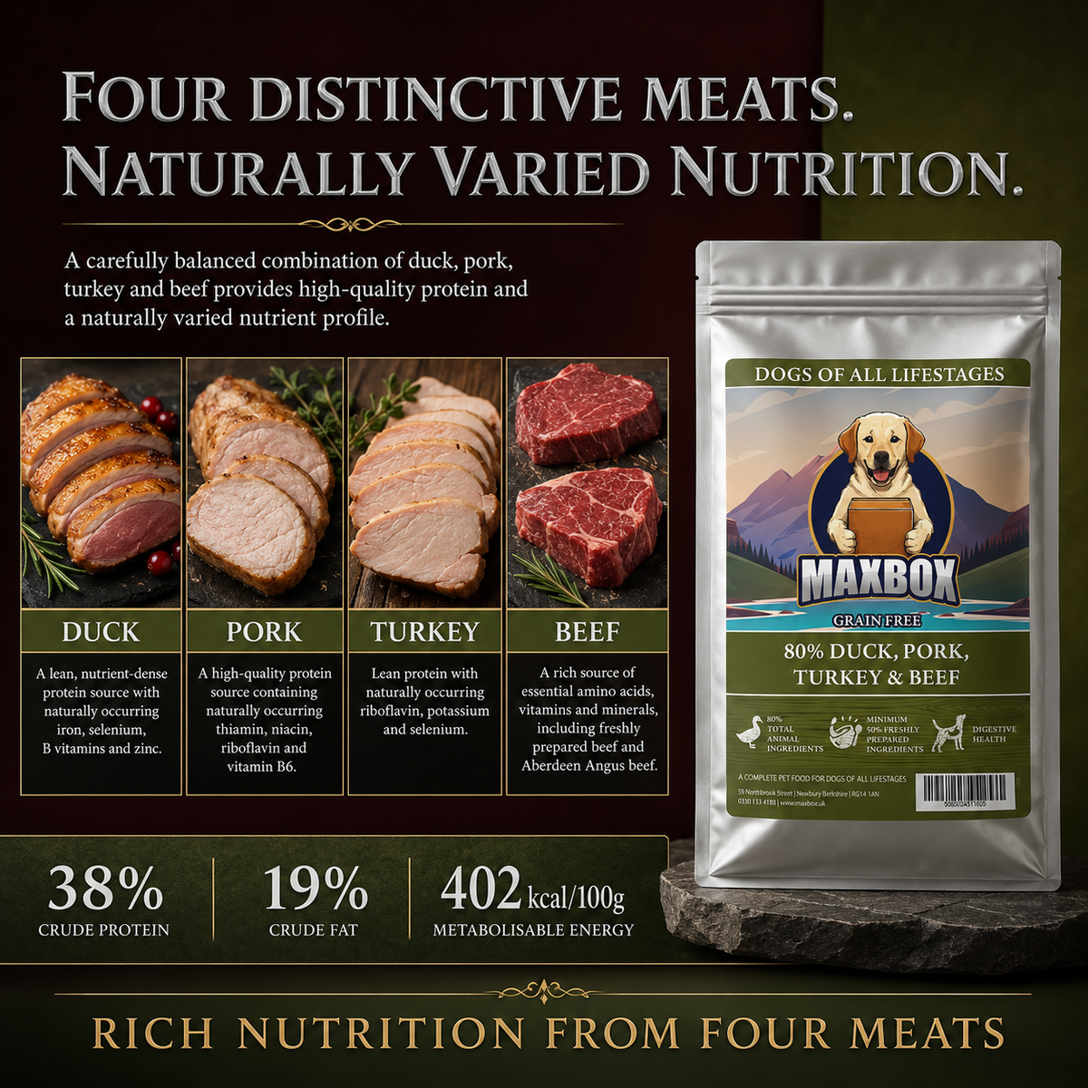 Signature 80 - Duck, Pork, Turkey & Beef Grain Free Dog Food 2kg